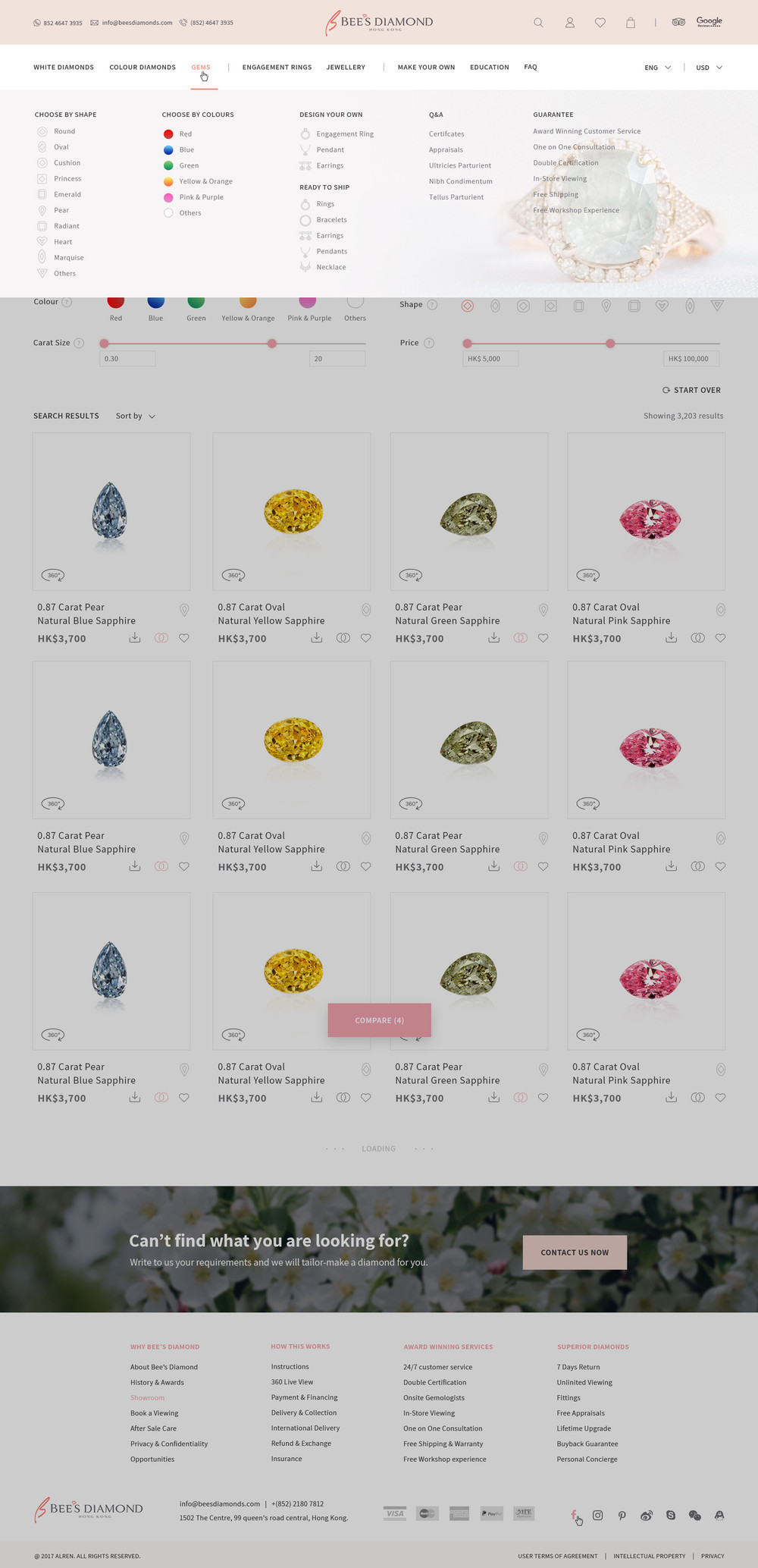 Bee's Diamonds Gemstone Search/Listing page