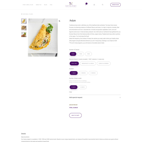 Eatology Asia Product page